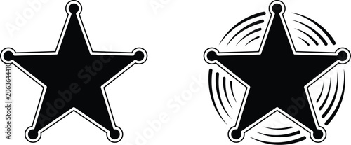 Sheriff star badge flat icon, showcasing vintage Western six-point star, hexagonal sheriff medal, and cowboy officer symbol in vector illustration style