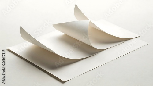 Curled white paper sheets on a flat surface with smooth folds