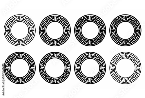 Tableau sur toile Black Greek Meander Circle Frame Border Set with Eight Scroll Key Pattern Variat