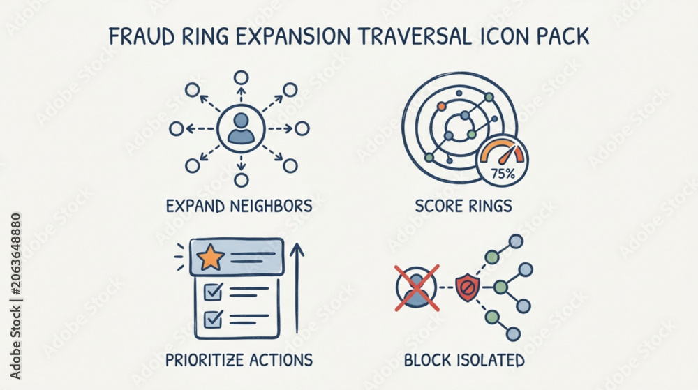 Fototapeta premium Fraudulent network traversal with icons showing expansion and prioritization actions
