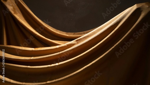 Brown fabric draped elegantly on a dark background with smooth folds
