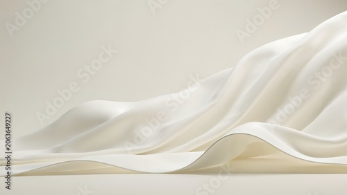 Soft white fabric waving gently on a neutral beige background