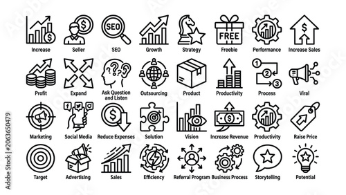 Foto Business icons for marketing strategy and growth concepts  seo and productivity