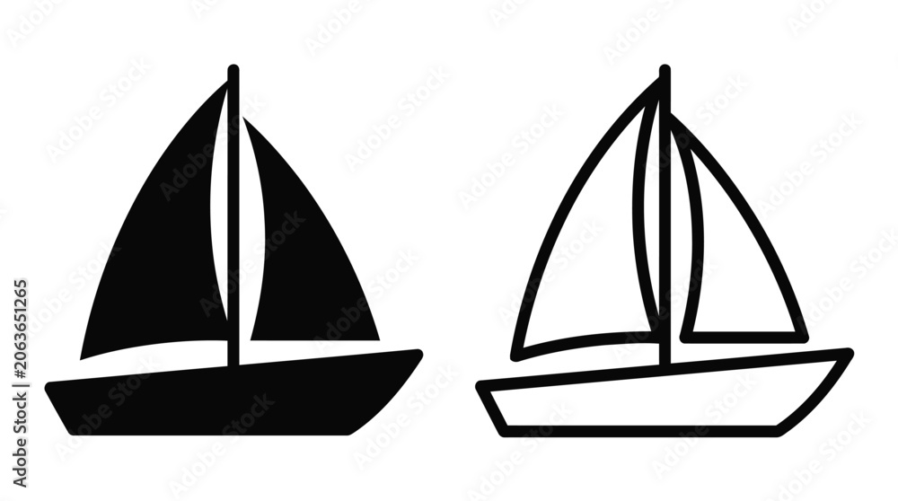 Fototapeta premium Sailing Boat Silhouettes On White Background Silhouette