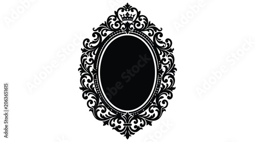 Ornate oval frame with crown detail black silhouette