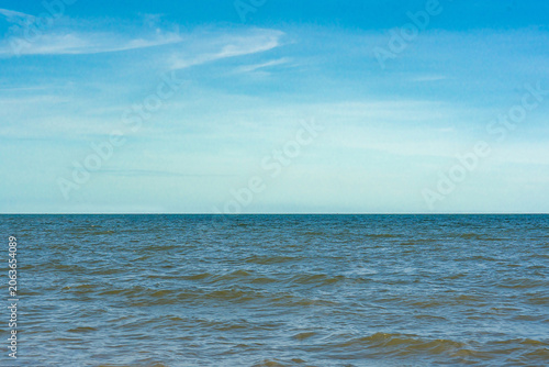Beautiful seascape with blue sky and clouds in morning.