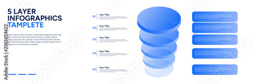 Modern 5 Layer Isometric Cylinder Business Infographic Template with 3D Stacked Blue Discs
