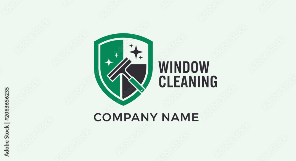 Obraz premium Modern emblem for a professional window cleaning service, featuring a squeegee within a shield, symbolizing sparkling results and reliable protection for pristine views