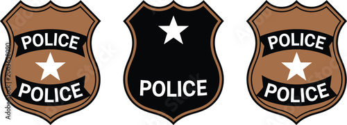 Cuadro en lienzo Police, badge shield icon set, with law enforcement emblem symbols for security authority label design, public safety, justice departments, and official protection graphics