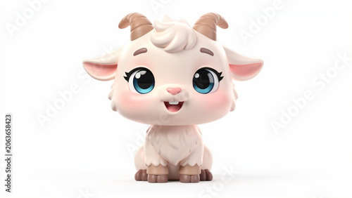 Cute baby goat character standing front view.