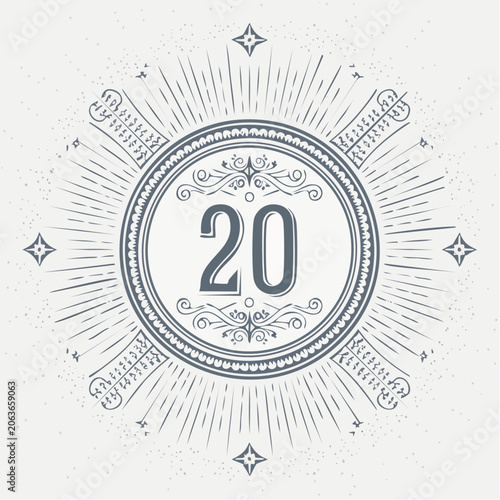 Number 20 decorative vintage design element.