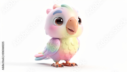 Cute pastel baby bird cartoon character 3d render.