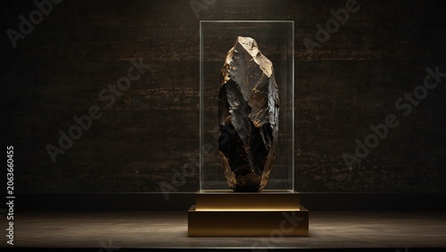 Sculpture in glass case on table, high quality conceptual artwork - Generative AI