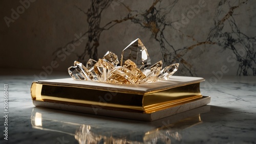 Generative AI illustration: piece of gold is sitting on marble surface with detailed texture