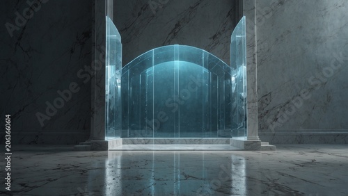 Generative AI illustration: room with marble floor and glass door with detailed texture