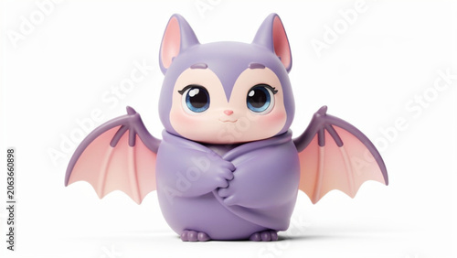 Cute purple cartoon bat character with folded wings.
