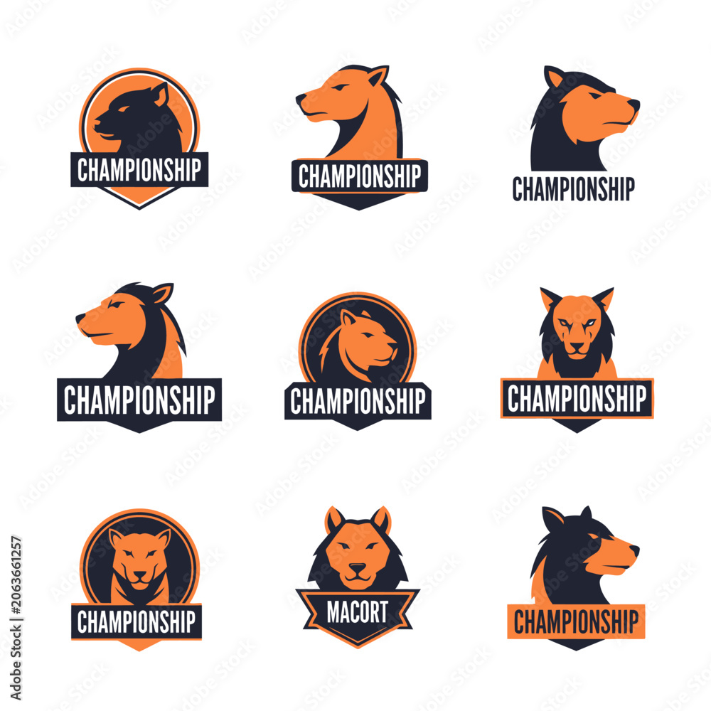 Fototapeta premium Wolf Head Logos Set, Championship Emblem, Sport Team Mascot, Animal Emblem Collection