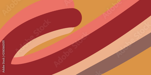 Colorful background with flowing wavy shapes and warm retro tones in orange, red, pink and beige.