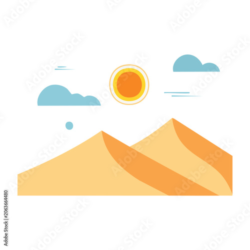 Minimalist desert landscape with sun and clouds