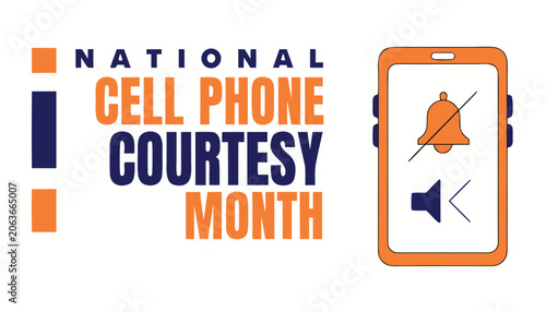 Obraz na plátně National cell phone courtesy month poster with orange mobile illustration