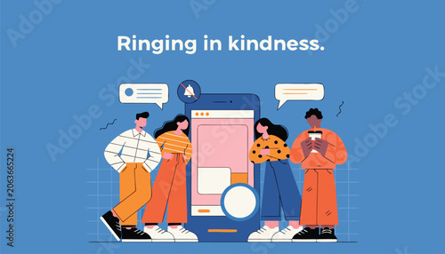 Vászonkép Diverse group of people promoting mobile etiquette and digital kindness awarenes