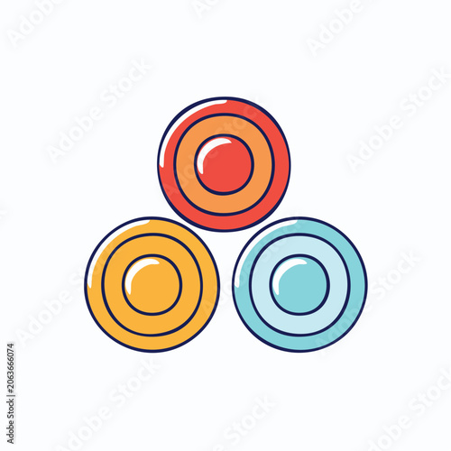 Three concentric circles in red, yellow, and blue