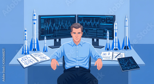 Online meeting professional engineer working on aerospace project