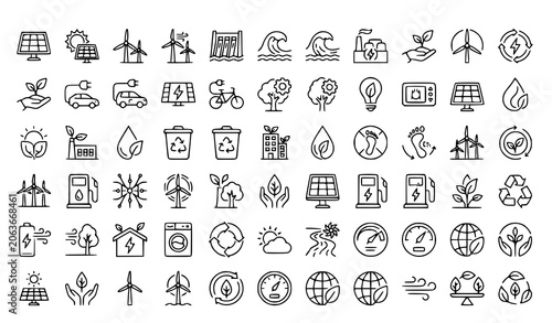 Quadro su tela Large vector line art collection of green energy renewable resource sustainabili