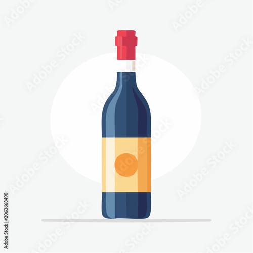 Flat illustration of a wine bottle with a red cap and yellow label