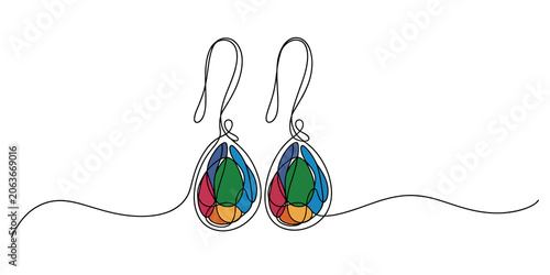 Fotografie Pair of colorful dangle earrings with gem stones in a line art style