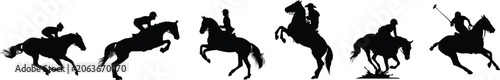 Fotografía Horse Riding and Polo Player Silhouette Collection with Show Jumping and Equestr