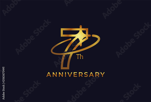 Golden 7 year anniversary celebration logo design with Star symbol
