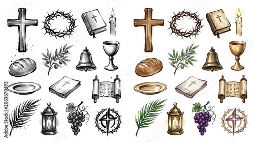 Schilderij op canvas Collection of Christian religious symbols and elements for Easter and other religious holidays
