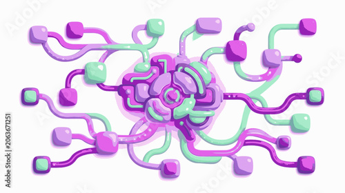 Isolated 3D Puffy AI Neural Network Data Core Vector Illustration, 