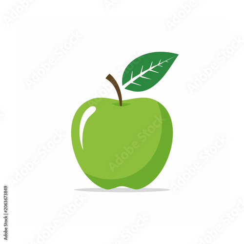 Green apple with leaf flat design