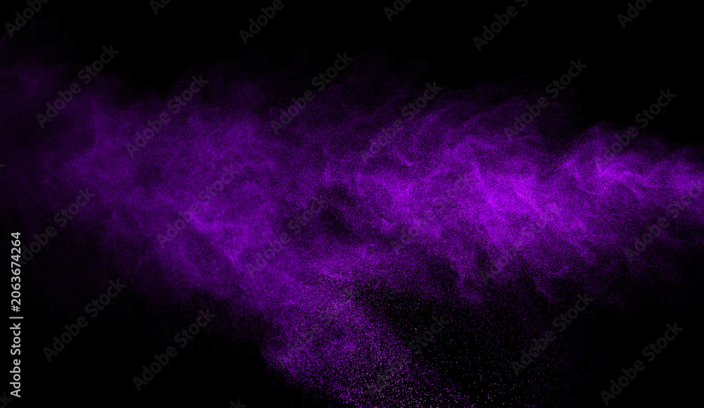 Fototapeta premium purple dust smoke isolated on a black background. abstract neon, thick swirling, and powder creating a psychedelic light design. smog effect, dark background