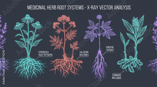 Medicinal herb root systems x-ray vector analysis.