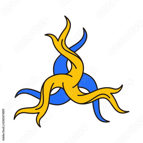 Root halloween design with a yellow and blue triskelion and abstract shapes suitable for spooky holidaythemed graphic design projects.