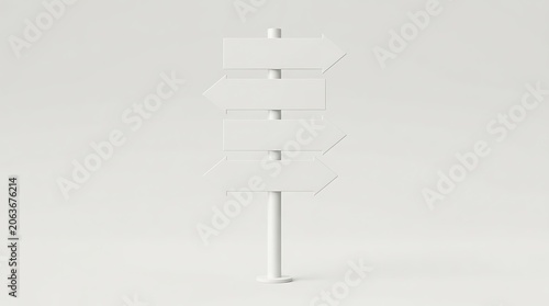 Blank white directional arrow signpost for choices and navigation
