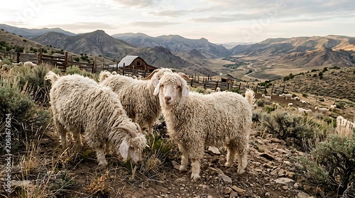 Herd of Angora Goats on a High Desert Mountain Ranch