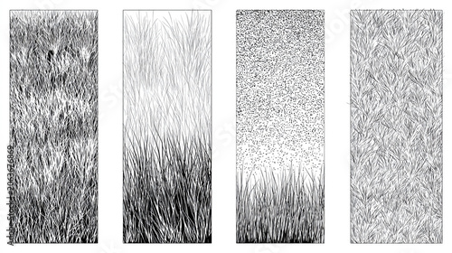Grass Hatch Pattern Set for Landscape Architecture CAD Vector Texture, Hand Drawn Sketch Elements for Architectural Plan and Section Diagrams