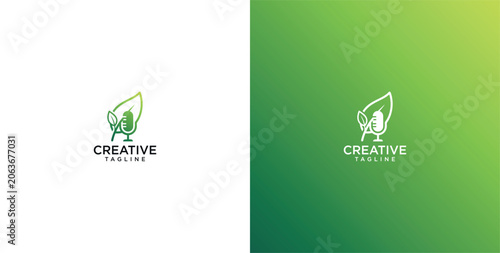 Cuadro en lienzo Vibrant green leaf intertwining with a stylized microphone, symbolizing an eco-f