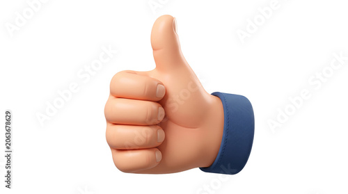 3D cartoon hand giving a thumbs up gesture, isolated on white background, positive approval