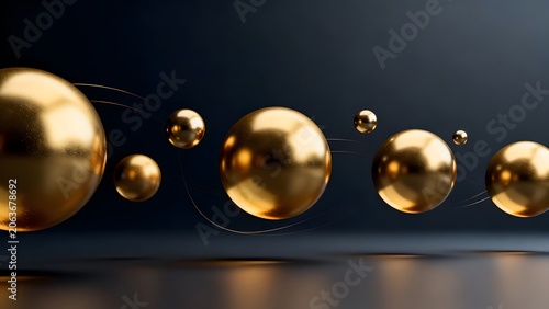 Golden spheres floating in space