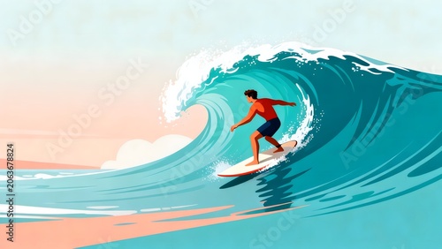 Surfer riding large ocean wave