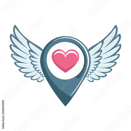 Heart with wings icon on transparent background