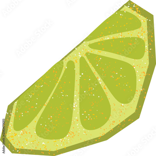 Textured Lime Citrus Fruit Wedge Slice with Bright Green Skin Juicy Segments and Natural Pulp Fresh Cut Tropical Sour Citrus Illustration