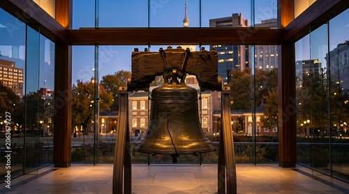 Liberty Bell in Philadelphia at Night with Independence Hall