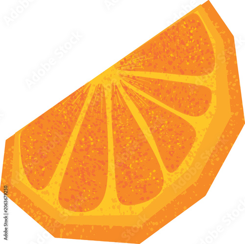 Textured Orange Citrus Fruit Wedge Slice with Bright Orange Skin Juicy Pulp and Natural Fiber Fresh Cut Sweet Tropical Citrus Illustration