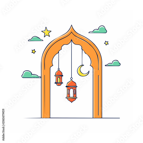 Flat design house illustration with stars and clouds